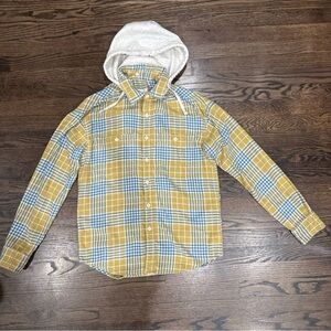 American Eagle Button Up Flannel LS Shirt Chest Pockets Removable Hood Men Sz S